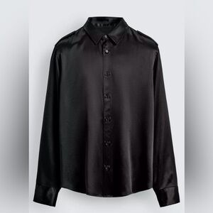 Zara Men Black Satin Button-Up Shirt Size Small